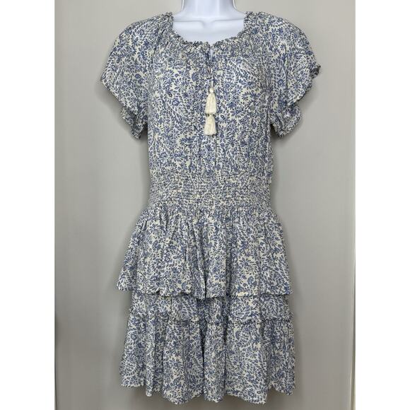 Patrons Of Peace Women Dress M Blue Paisley Tiered Midi Peasant Boho Cottagecore - Picture 1 of 16